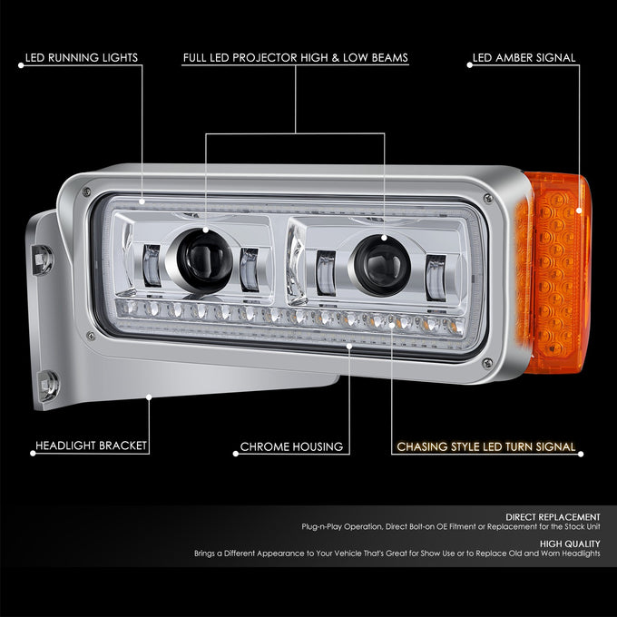LED DRL Sequential Projector Headlights <br> 81- 21 Peterbilt 359 379 389
