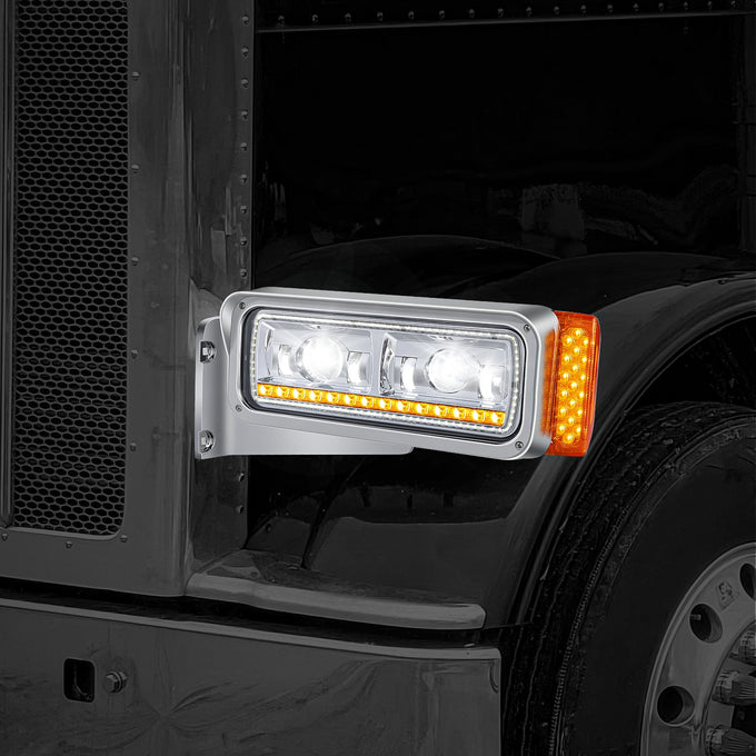 LED DRL Sequential Projector Headlights <br> 81- 21 Peterbilt 359 379 389