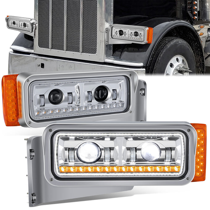 LED DRL Sequential Projector Headlights <br> 81- 21 Peterbilt 359 379 389
