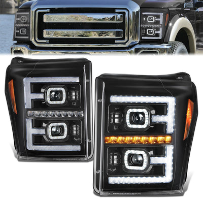 F-LED DRL Sequential Projector Headlights <br>11-16 Ford F-250 F-350 F-450 F-550 Super Duty