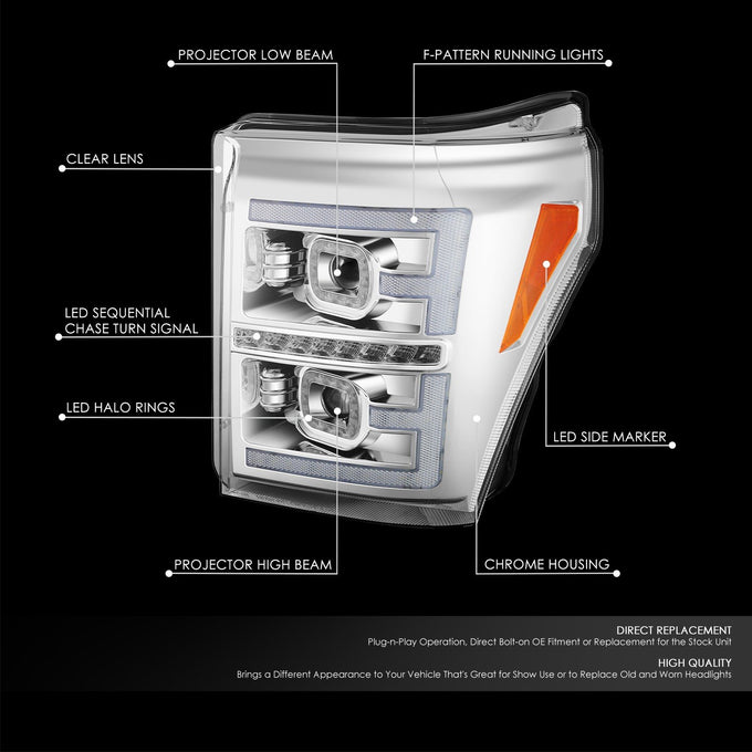 F-LED DRL Sequential Projector Headlights <br>11-16 Ford F-250 F-350 F-450 F-550 Super Duty