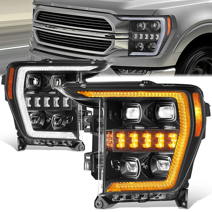 3D LED DRL Sequential Projector Headlights <br> 21-23 Ford F-150