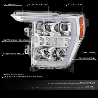 3D LED DRL Sequential Projector Headlights <br> 21-23 Ford F-150