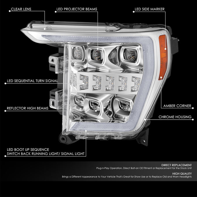 3D LED DRL Sequential Projector Headlights <br> 21-23 Ford F-150