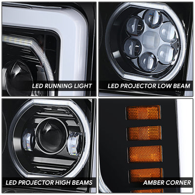 3D LED DRL Sequential Projector Headlights <br> 17-19 Ford F-250 F-350 F-450 Super Duty