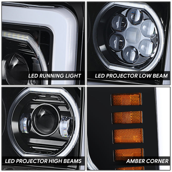 3D LED DRL Sequential Projector Headlights <br> 17-19 Ford F-250 F-350 F-450 Super Duty