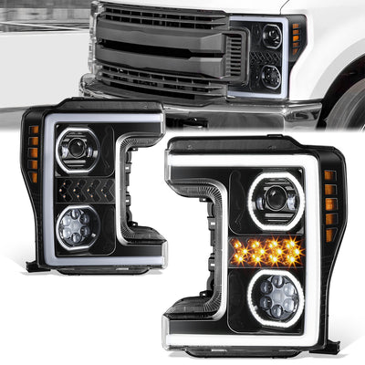 3D LED DRL Sequential Projector Headlights <br> 17-19 Ford F-250 F-350 F-450 Super Duty