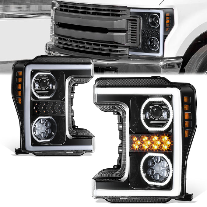 3D LED DRL Sequential Projector Headlights <br> 17-19 Ford F-250 F-350 F-450 Super Duty