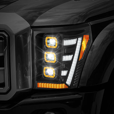 3D LED DRL Sequential Projector Headlights <br> 11-16 Ford F-250 F-350 F-450 Super Duty