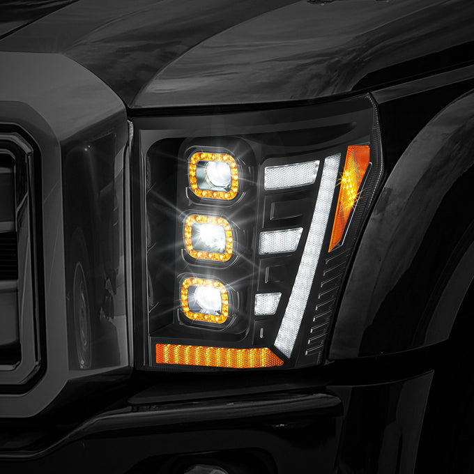 3D LED DRL Sequential Projector Headlights <br> 11-16 Ford F-250 F-350 F-450 Super Duty