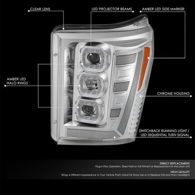 3D LED DRL Sequential Projector Headlights <br> 11-16 Ford F-250 F-350 F-450 Super Duty