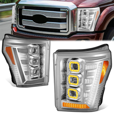3D LED DRL Sequential Projector Headlights <br> 11-16 Ford F-250 F-350 F-450 Super Duty