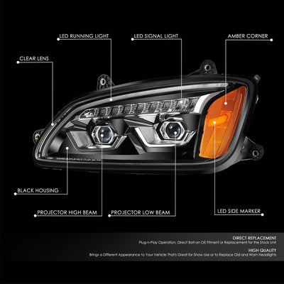 Full LED Sequential Chasing Projector Headlights <br>08-17 Kenworth T660
