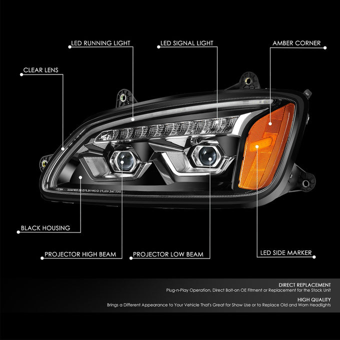 Full LED Sequential Chasing Projector Headlights <br>08-17 Kenworth T660