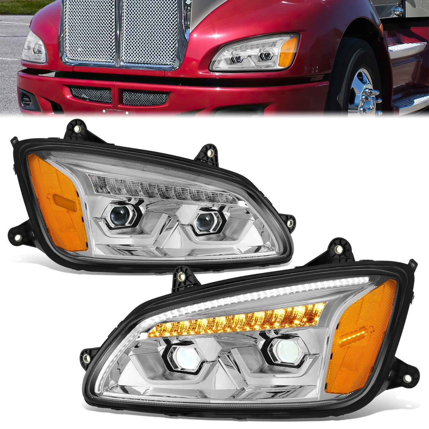 Full LED Sequential Chasing Projector Headlights <br>08-17 Kenworth T660