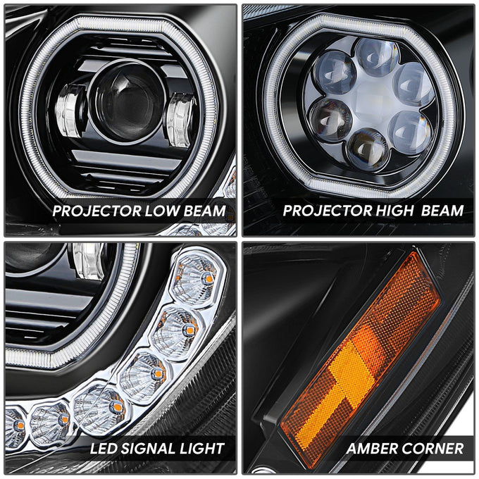 LED DRL Halo Ring Projector Headlighs Black <br>22-25 Kenworth T680 Next Gen