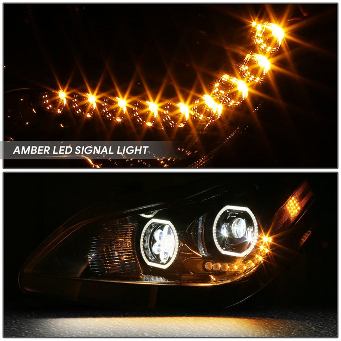 LED DRL Halo Ring Projector Headlighs Black <br>22-25 Kenworth T680 Next Gen