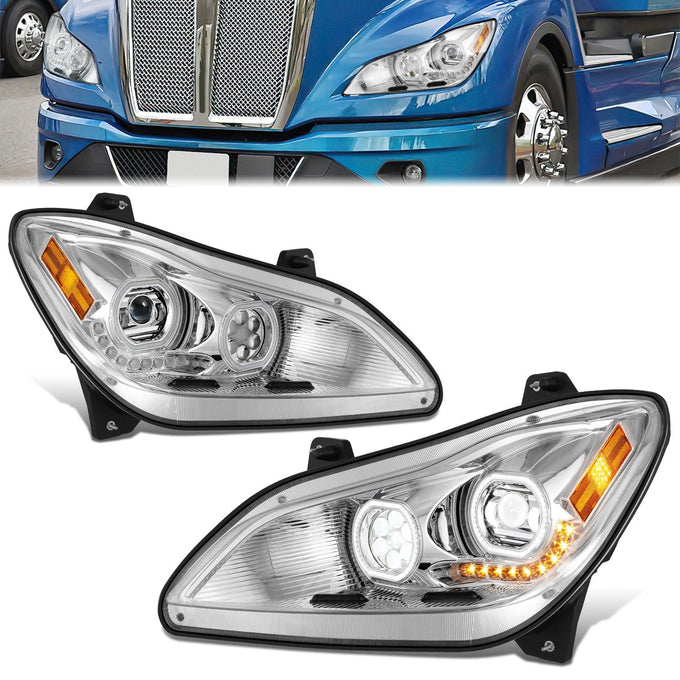 LED DRL Halo Ring Projector Headlighs Chrome <br>22- 25 Kenworth T680 Next Gen