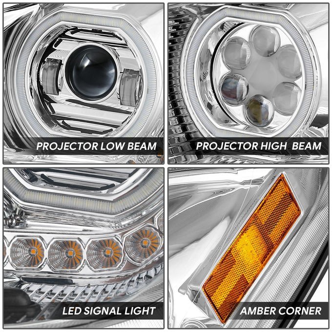 LED DRL Halo Ring Projector Headlighs Chrome <br>22- 25 Kenworth T680 Next Gen