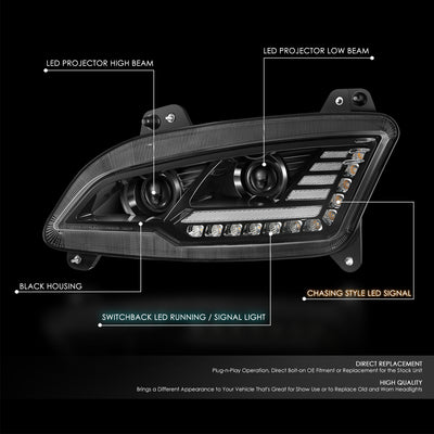 LED DRL Switchback Sequential Projector Headlights <br> 13-20 Peterbilt 579, 11-18 587