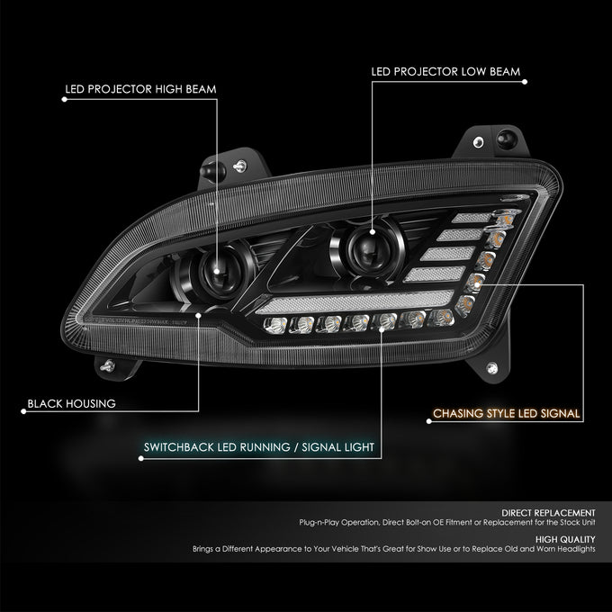 LED DRL Switchback Sequential Projector Headlights <br> 13-20 Peterbilt 579, 11-18 587