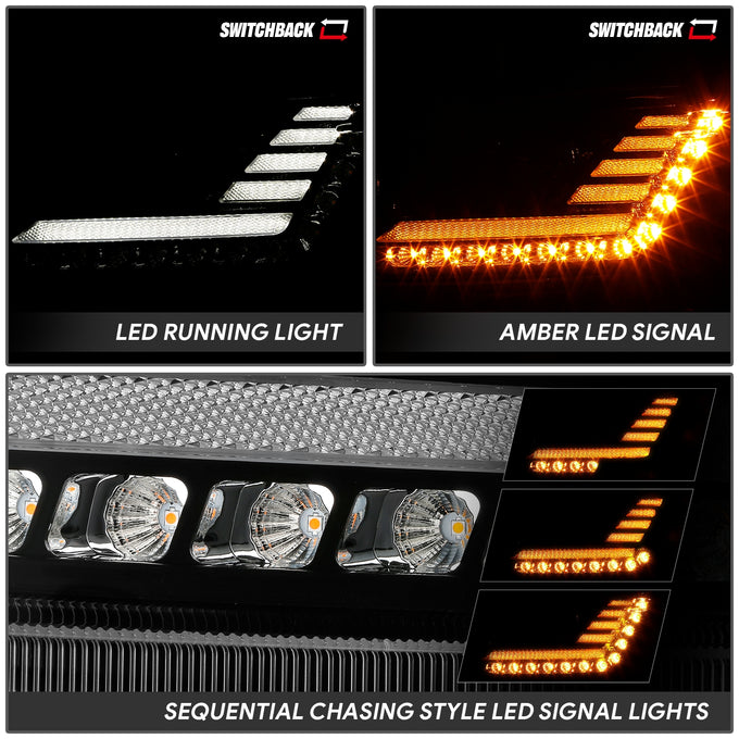LED DRL Switchback Sequential Projector Headlights <br> 13-20 Peterbilt 579, 11-18 587