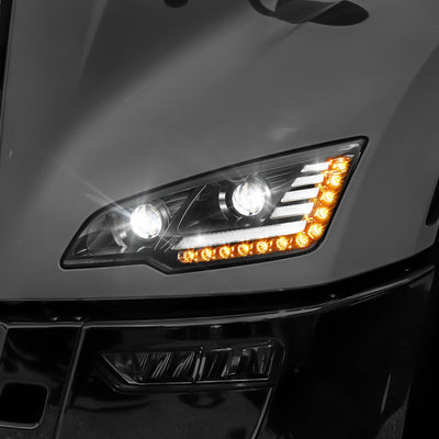 LED DRL Switchback Sequential Projector Headlights <br> 13-20 Peterbilt 579, 11-18 587