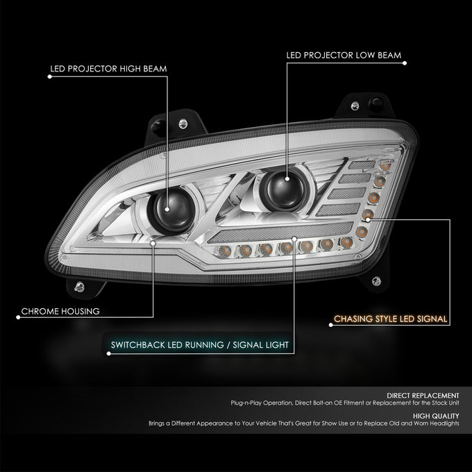 LED DRL Switchback Sequential Projector Headlights <br> 13-20 Peterbilt 579, 11-18 587
