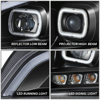 LED DRL Sequential Signal Black Projector Headlight <br>22-25 Peterbilt 579