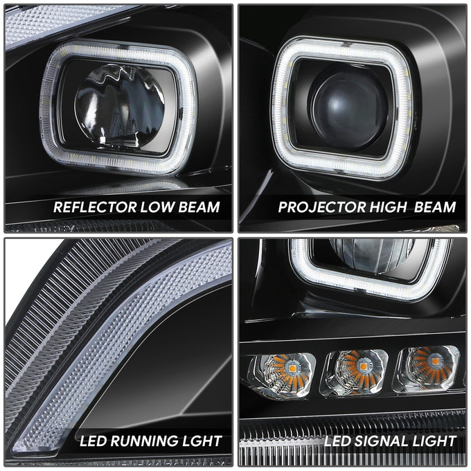 LED DRL Sequential Signal Black Projector Headlight <br>22-25 Peterbilt 579