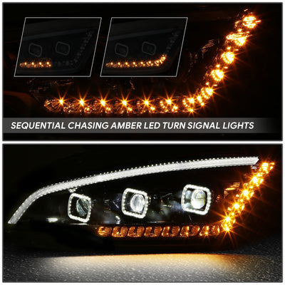 LED DRL Sequential Signal Black Projector Headlight <br>22-25 Peterbilt 579