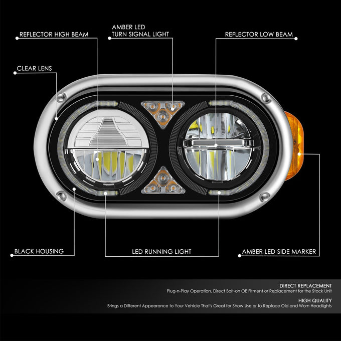 Full LED Sequential Chasing Projector Headlights <br>81-88 Peterbilt 359, 87-07 379, 08-21 389