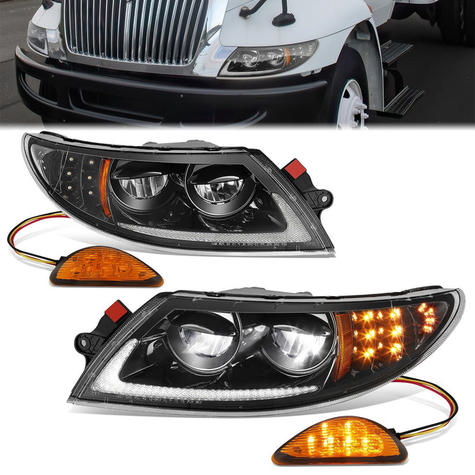 Full LED Black Amber Headlights <br>02-15 International 4100, 4200, 4300