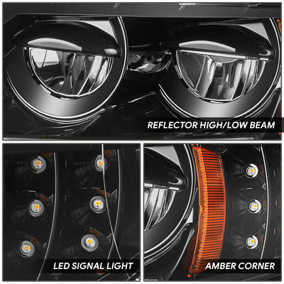Full LED Black Amber Headlights <br>02-15 International 4100, 4200, 4300