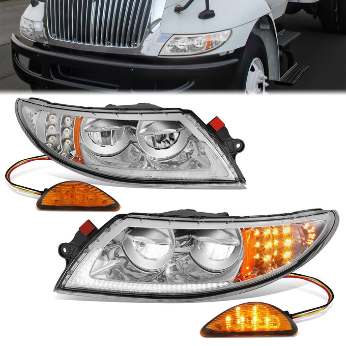 Full LED Chrome Amber Headlights <br>02-15 International 4100, 4200, 4300