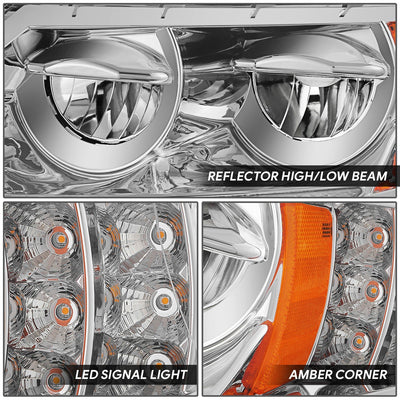 Full LED Chrome Amber Headlights <br>02-15 International 4100, 4200, 4300