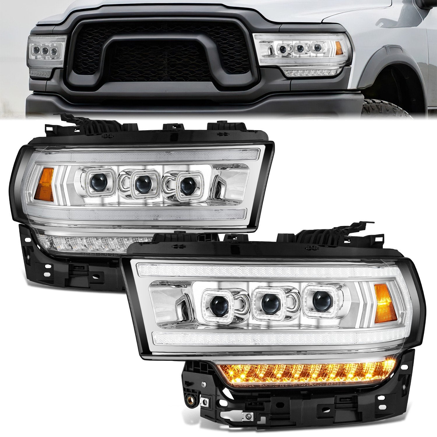Full LED DRL Sequential Headlights <br>19-24 Ram 2500 3500 4500 5500