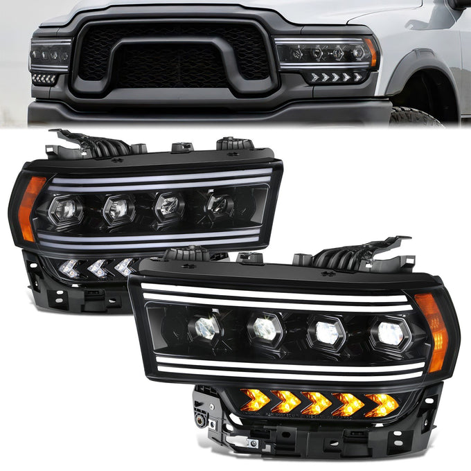 Full LED DRL Sequential Projector Headlights <br>19-24 Ram 2500 3500 4500 5500