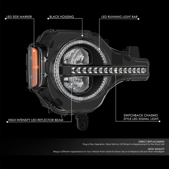 Black Housing Amber/White LED Switch Back Headlights<br>21-26 Ford Bronco