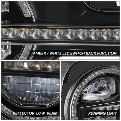 Black Housing Amber/White LED Switch Back Headlights<br>21-26 Ford Bronco