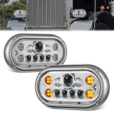 LED DRL Halo Ring Projector Headlights <br>67-87 Peterbilt 359