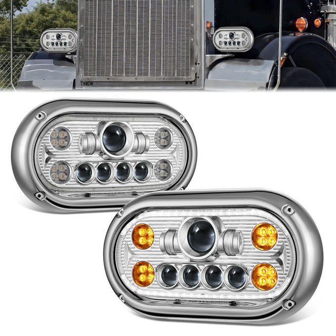 LED DRL Halo Ring Projector Headlights <br>67-87 Peterbilt 359