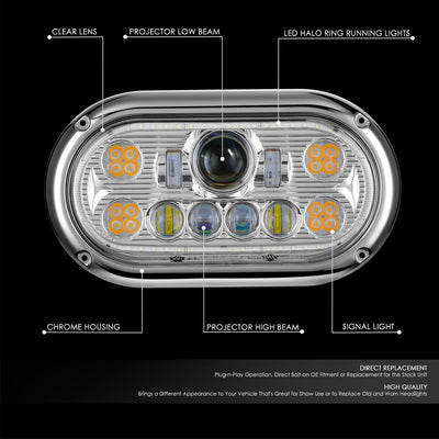 LED DRL Halo Ring Projector Headlights <br>67-87 Peterbilt 359