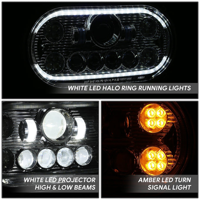 LED DRL Halo Ring Projector Headlights <br>67-87 Peterbilt 359