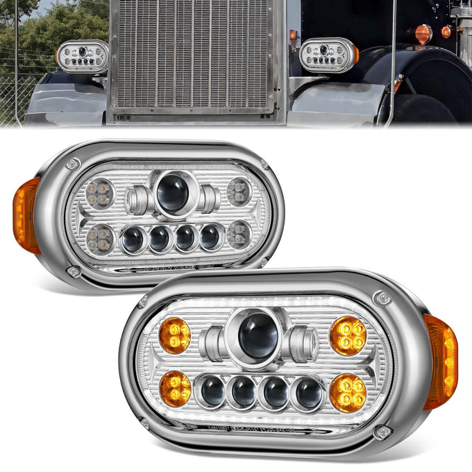 Full LED DRL Halo Ring Projector Headlight <br>67-87 Peterbilt 359