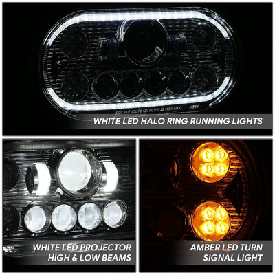 Full LED DRL Halo Ring Projector Headlight <br>67-87 Peterbilt 359