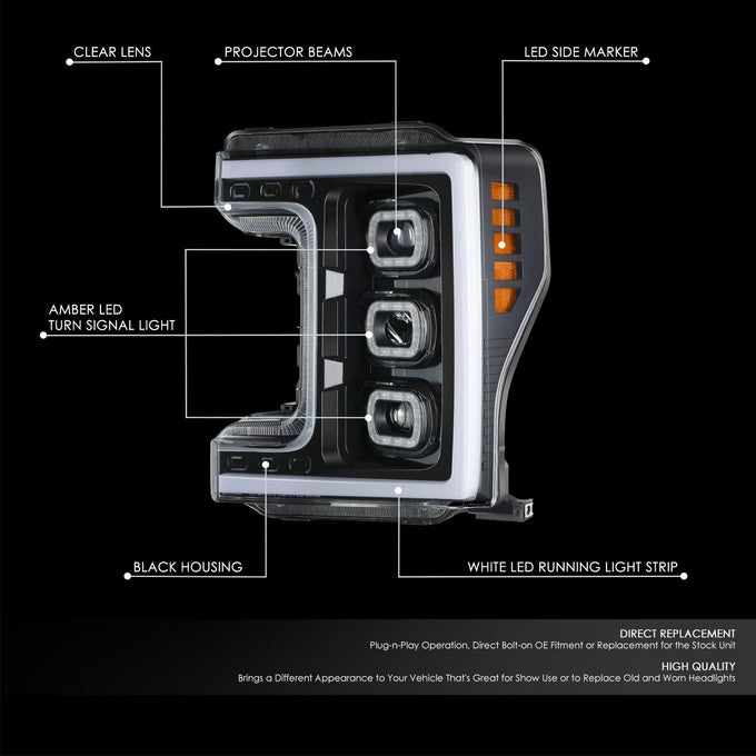 Full LED Sequential Chasing Projector Headlights <br>17-19 Ford F-250, F-350 Super Duty