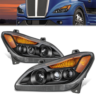 Black Amber Full LED Projector Headlight Lamps <br>22-25 Kenworth T680 Next Gen