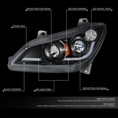 Black Pair L+R LED DRL Turn Signal Headligths <br>22-25 Kenworth T680 Next Gen