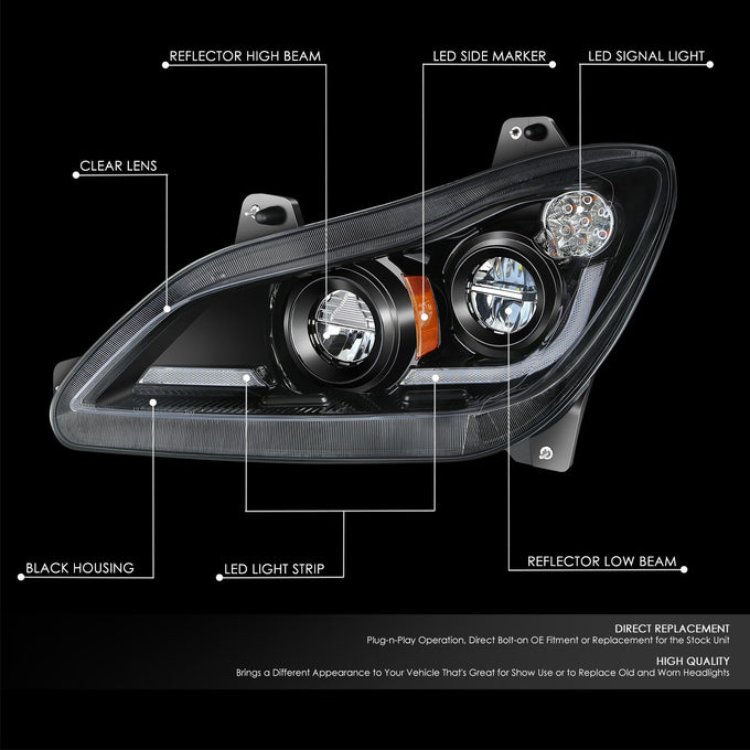 Black Pair L+R LED DRL Turn Signal Headligths <br>22-25 Kenworth T680 Next Gen